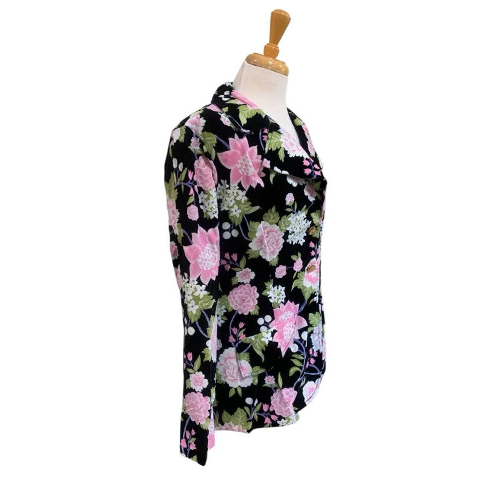 Floral Velvet Blazer Jacket in Black and Pink